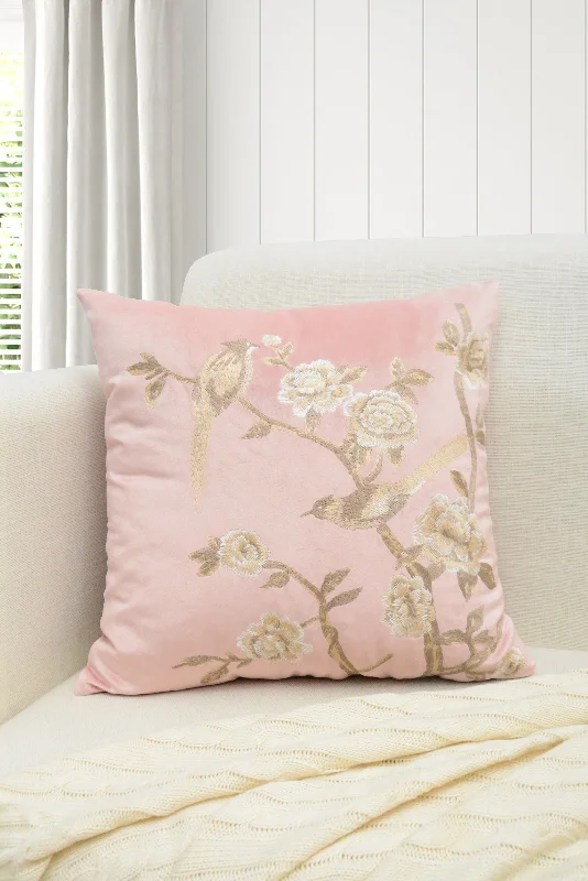 Bird and Branches Embroidered Pillow