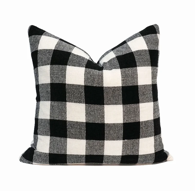 Chenille Buffalo Check Throw Pillow Cover | Black/White | 20" x 20"