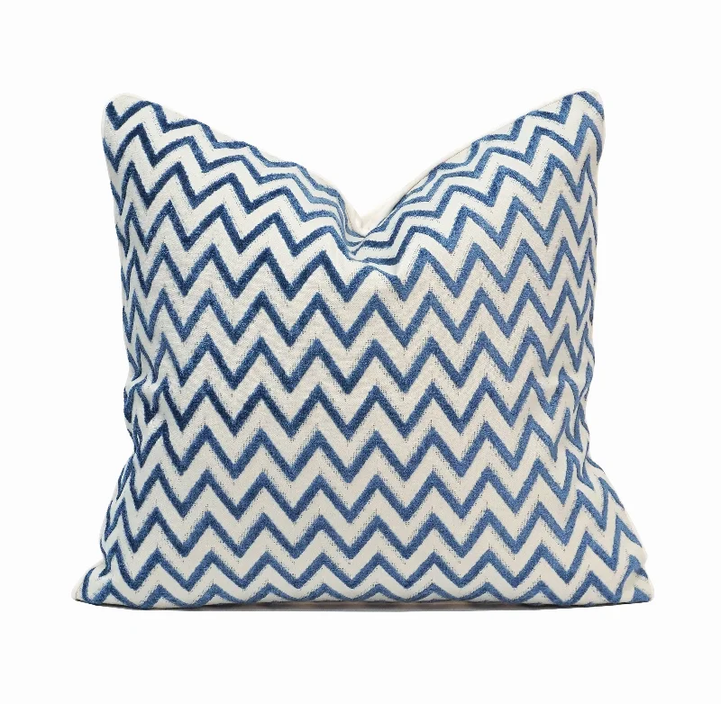 Chevron Cut Velvet Throw Pillow Cover | Blue | 20" x 20"