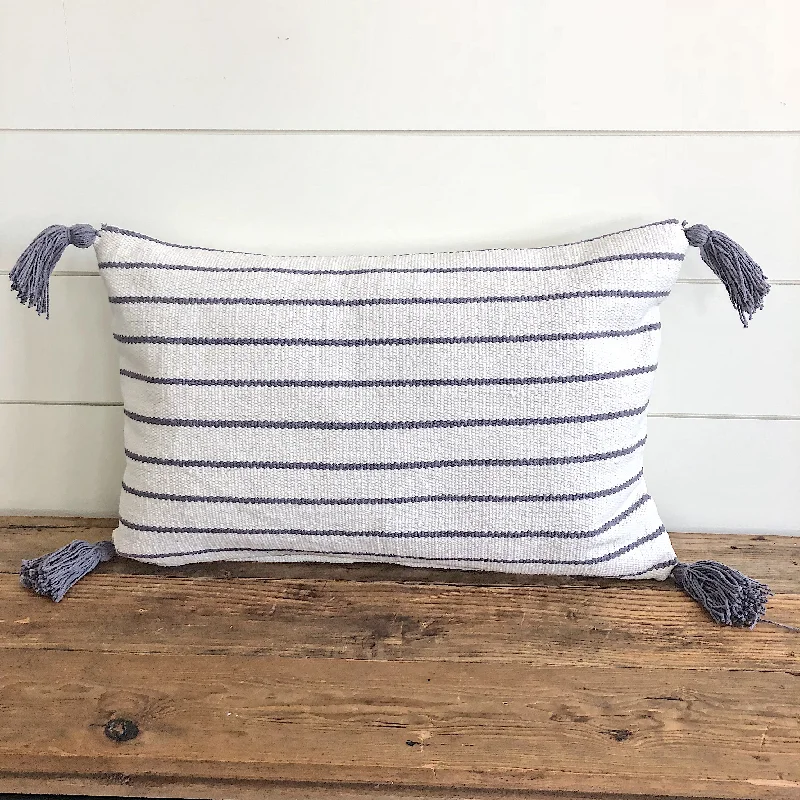 "Morgan" Gray Stripes Woven Pillow Cover (CLEARANCE)