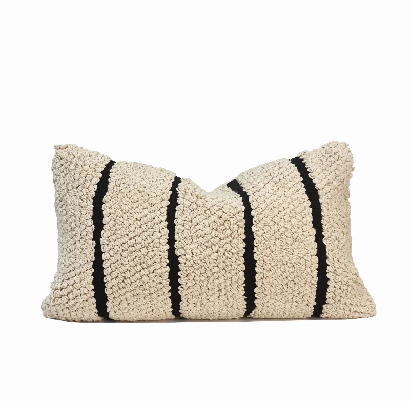 Ezra Indian Throw Pillow Cover | Natural/Black | 16" x 24"