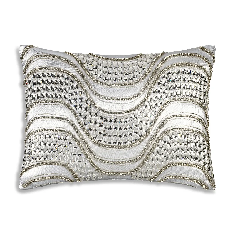 Noelle Bedazzled Crystal Silver Lumbar Pillow