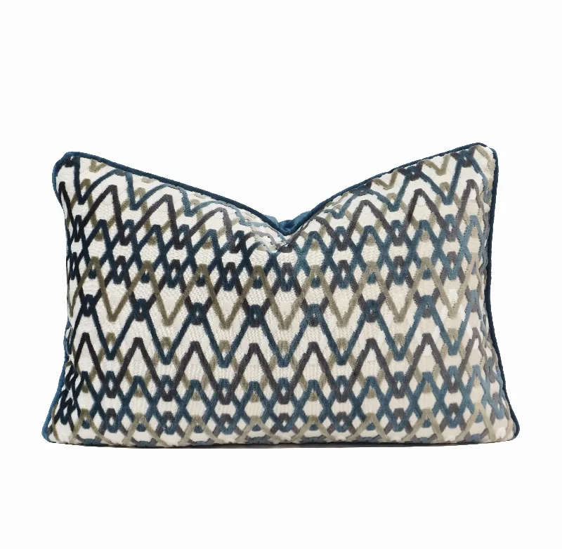 Nova Lumbar Cut Velvet Throw Pillow Cover | Teal | 14" x 20"