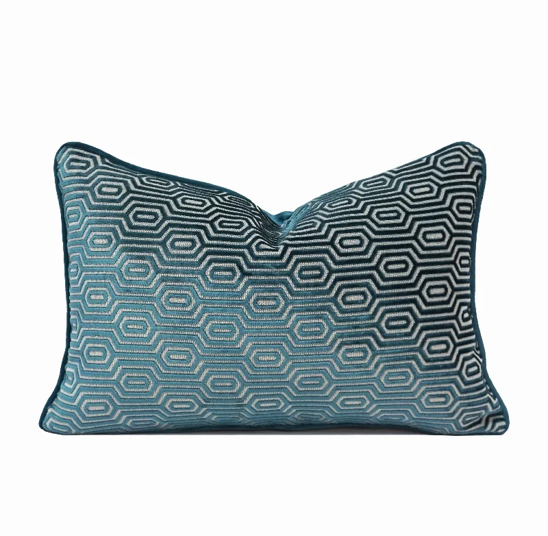 Porter Lumbar Cut Velvet Throw Pillow Cover | Peacock | 14" x 20"