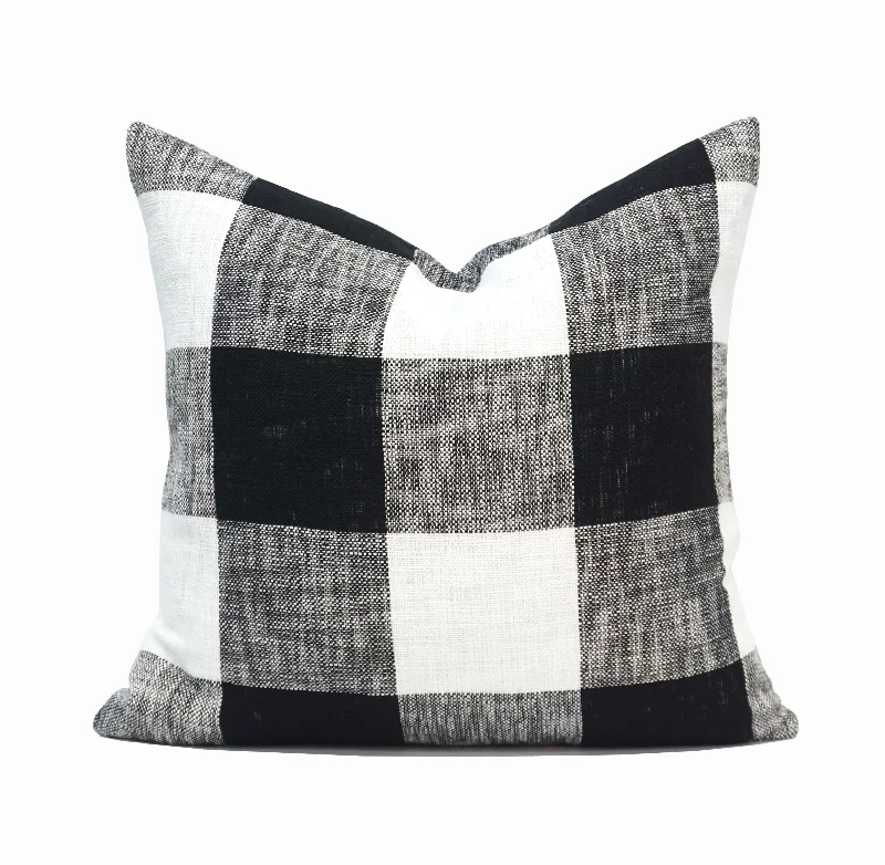 Set of 2 Linen Buffalo Check Throw Pillow Cover | Black/White | 20" x 20"