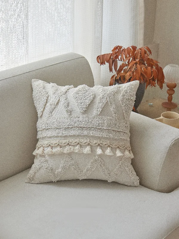 Tufted and Tassel Ivory Pillow