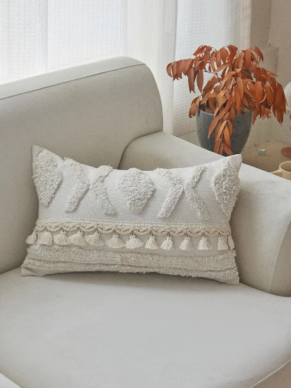 Tufted and Tassel Ivory Pillow