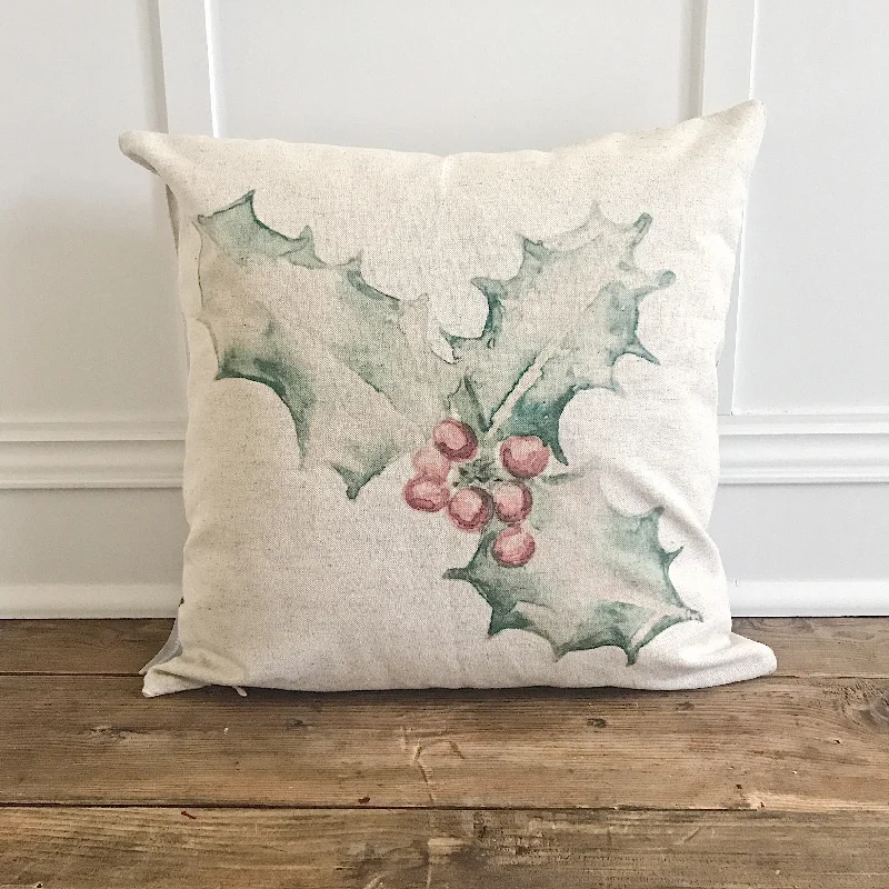 Watercolor Holly Berry Pillow Cover