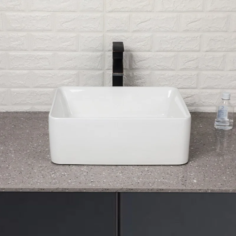 18"x13" Bathroom Sink Rectangular Modern Above Counter Bathroom Sink White Porcelain Ceramic Vessel Vanity Sink Art Basin