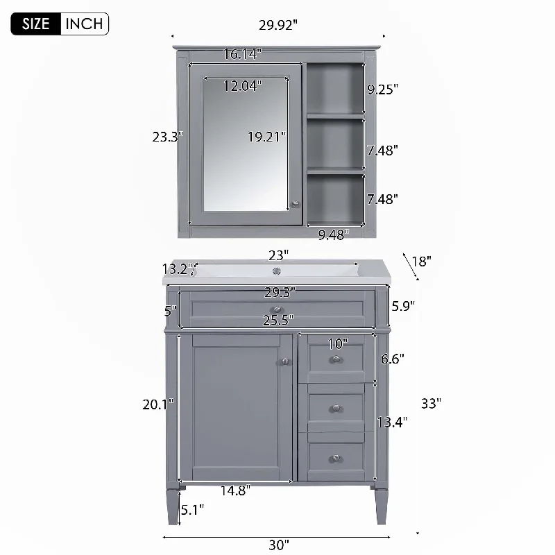 30"Bathroom Vanity with Top Sink