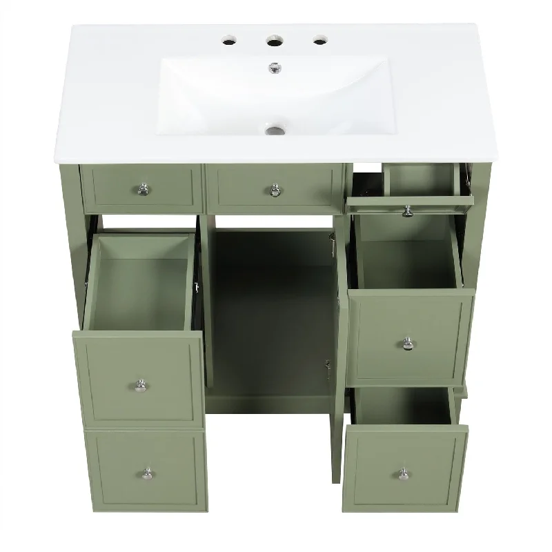 36 inch MDF Freestanding Bathroom Vanity Set in Green with Integrated Ceramic Sink