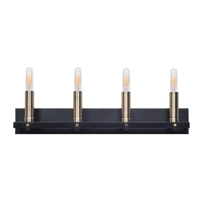 Bedell Modern 4 Light Vanity Matte Black with Antique Brass - 29" x 7"