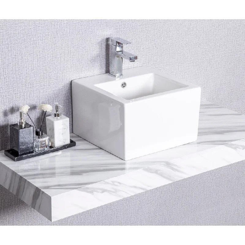 CB HOME Modern White Ceramic Square Bathroom Countertop Basin