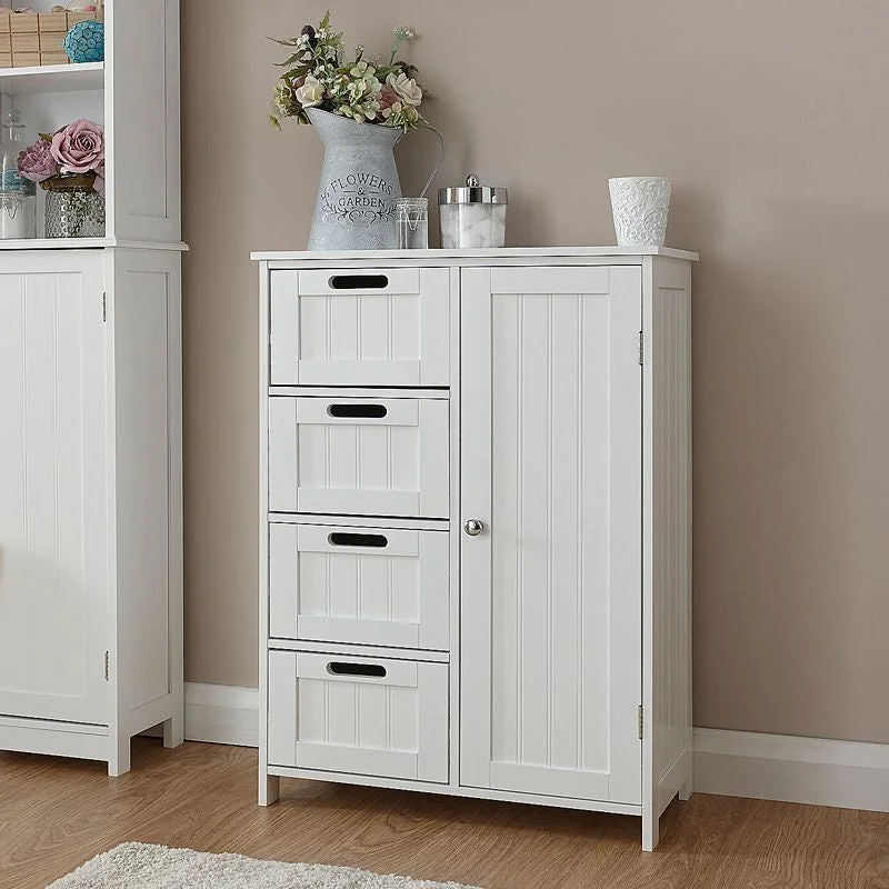 Colonial Bathroom Cabinet White 1 Door 2 Shelves 4 Drawers