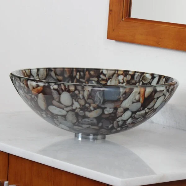 Elite 44B-1 Tempered Glass Natural Sea Rock Vessel Sink