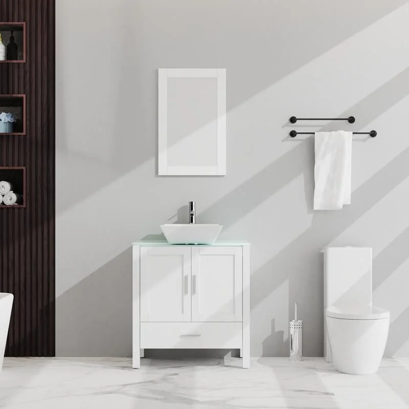 Glass Top 30" Bathroom Vanity and Sink