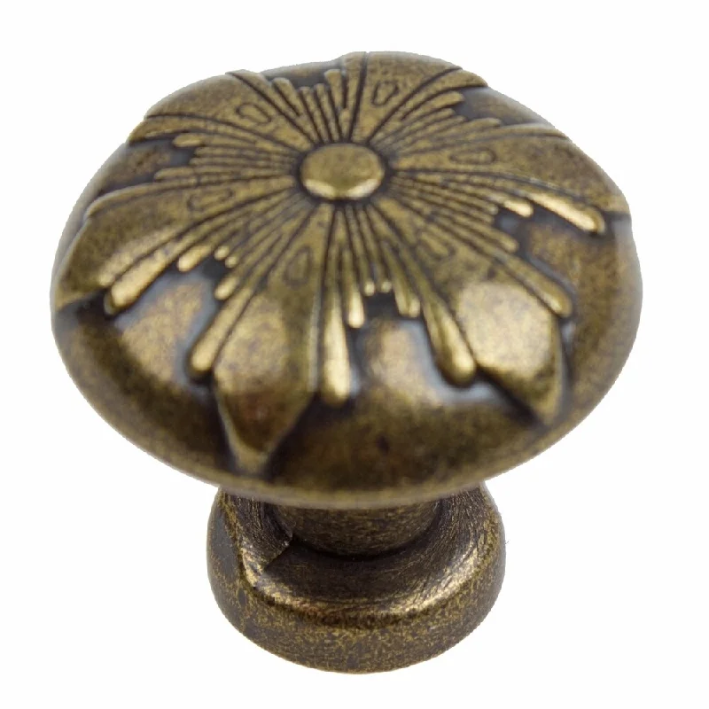 GlideRite 1.125-inch Antique Brass Round Snowflake Cabinet Knob (Pack of 10 or 25)