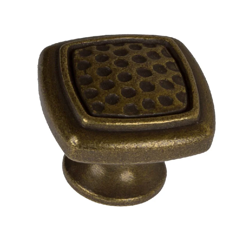 GlideRite 1.125-inch Antique Brass Rounded Square Dimpled Cabinet Knobs (Pack of 10)