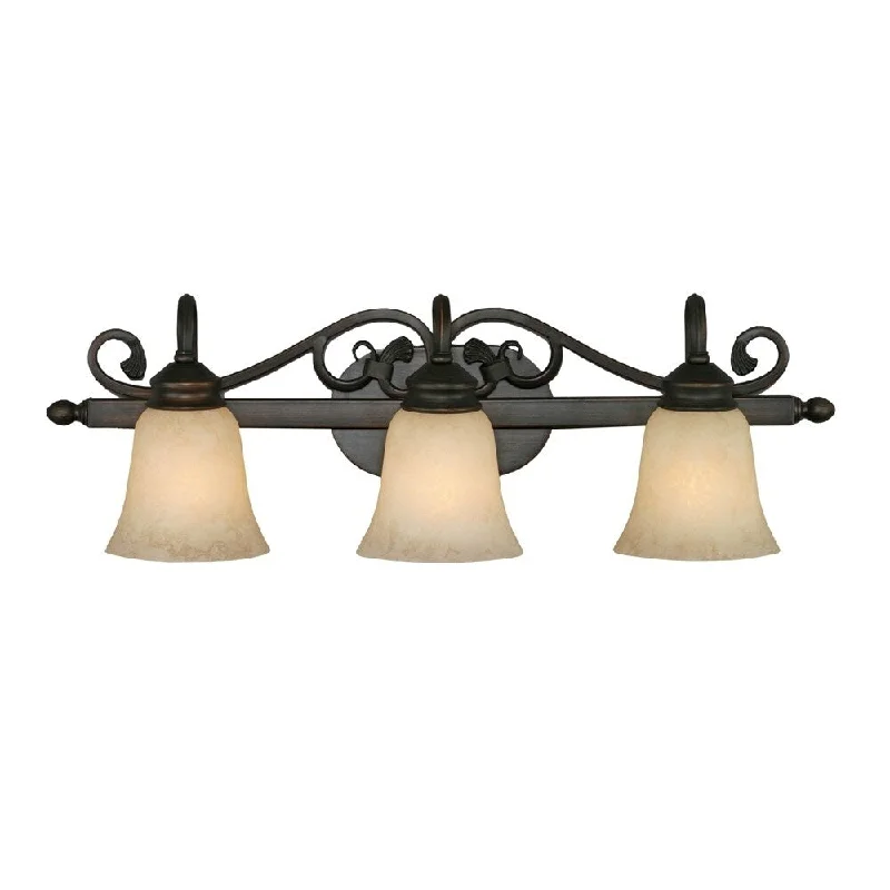 Golden Lighting Belle Meade Rubbed Bronze Steel and Tea Stone Glass 3-light Bath Vanity Light