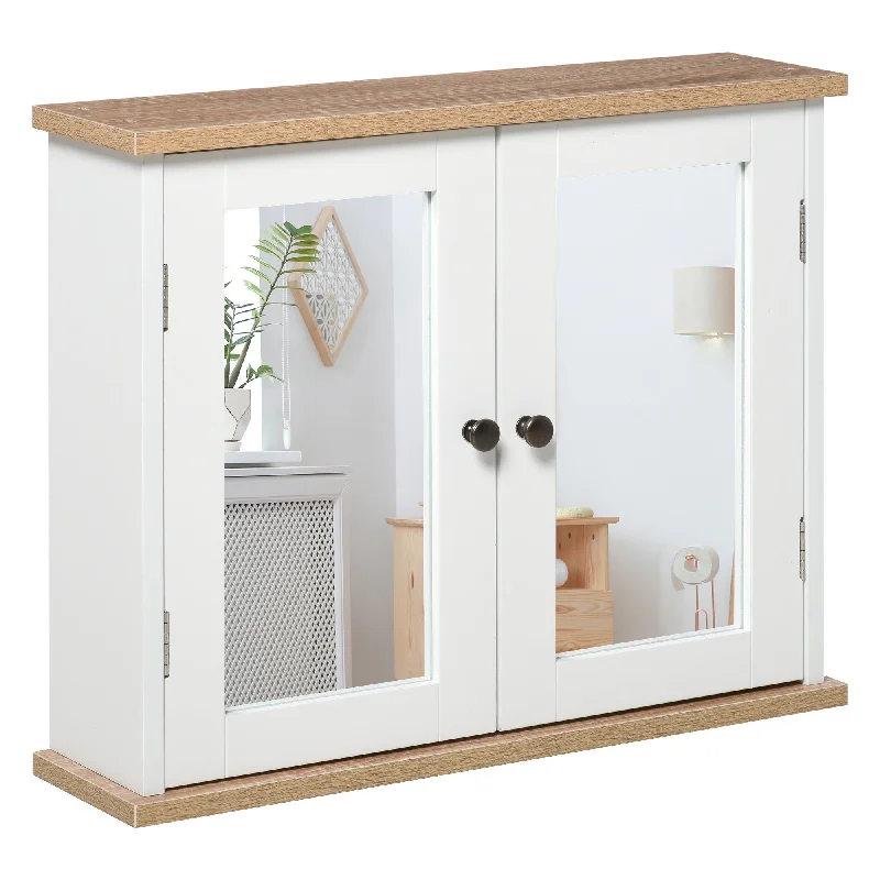 kleankin Bathroom Mirror Cabinet Wall Mounted Storage Cupboard with Double Door and Adjustable Shelf