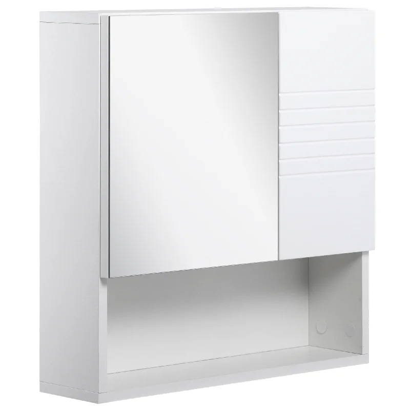 kleankin Bathroom Mirror Cabinet Wall-Mounted Storage w/ Double Door Adjustable Shelf - White