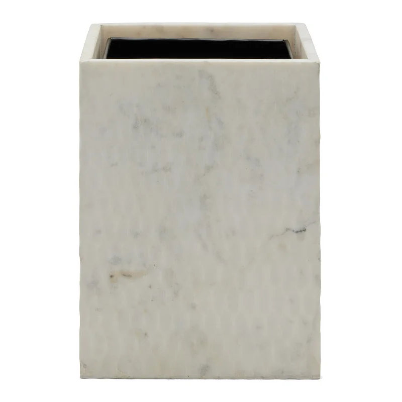 Kuna White Marble Square Waste Basket