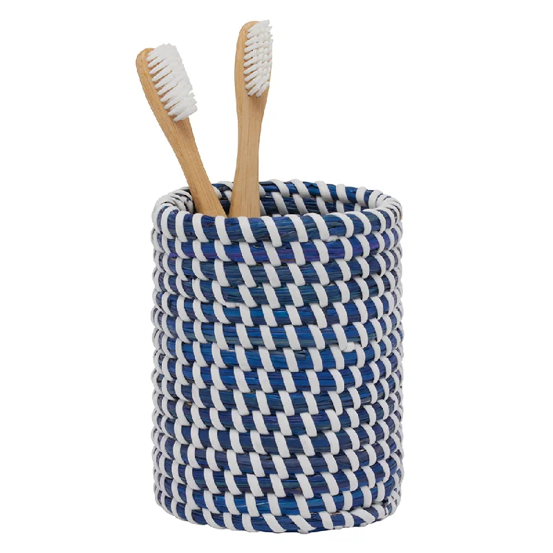 Kythira Seagrass Brush Holder (Navy/White)