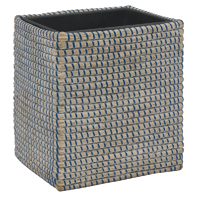 Kythira Seagrass Rectangle Waste Basket (Whitewashed/Navy)