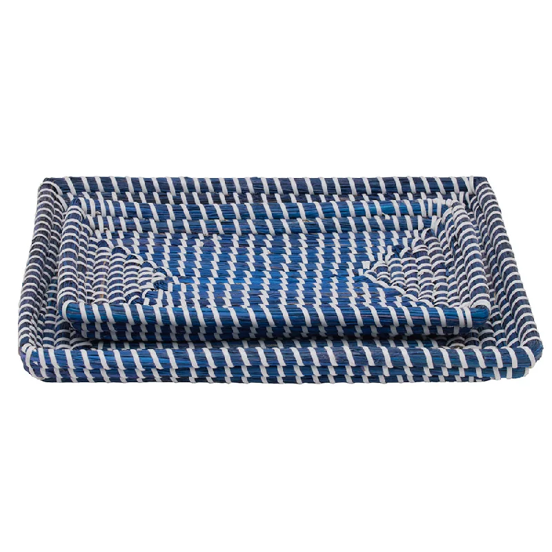 Kythira Seagrass Tray Set/2 (Navy/White)