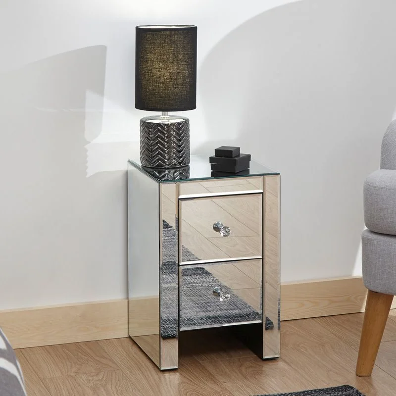 Venetian Slim Bedside Table Mirrored 2 Drawers