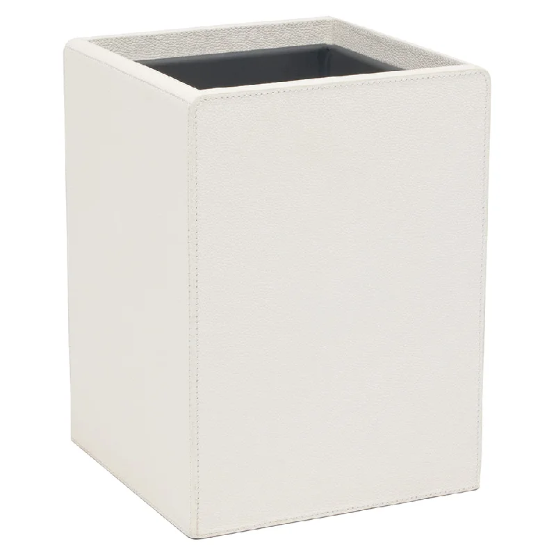 Victoria Full-Grain Leather Square Waste Basket (White)