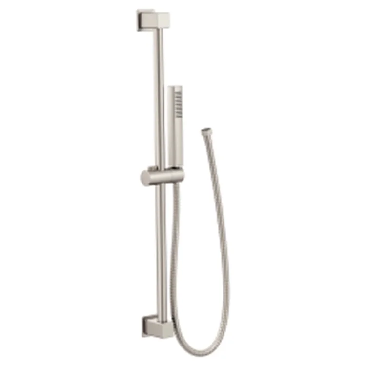 Handshower Set Square Wand Spot Resist Brushed Nickel 1 Function 1.75 Gallons per Minute 30IN Slide Bar with Push Button Height Selection