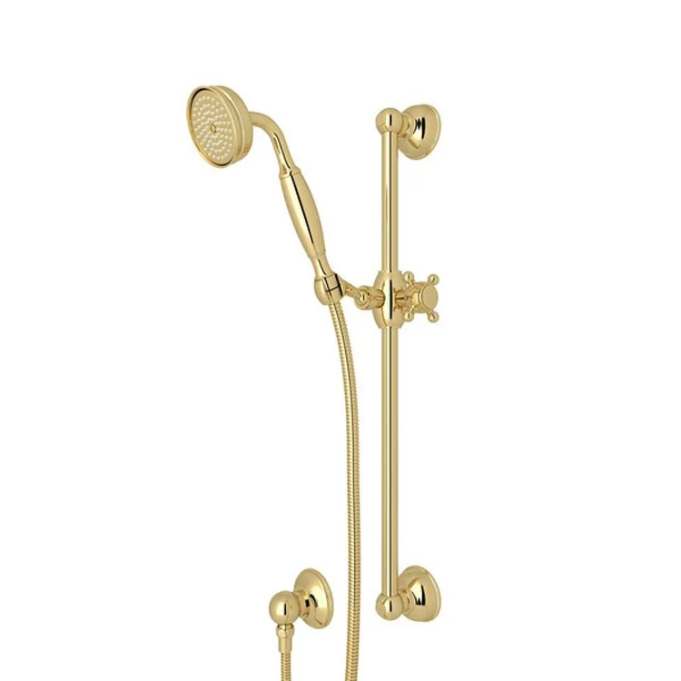 Handshower Set Metal Handle Unlacquered Brass Side Spray 1 Function 1.8 Gallons per Minute 21-5/8 Inch Brass Shower Bar