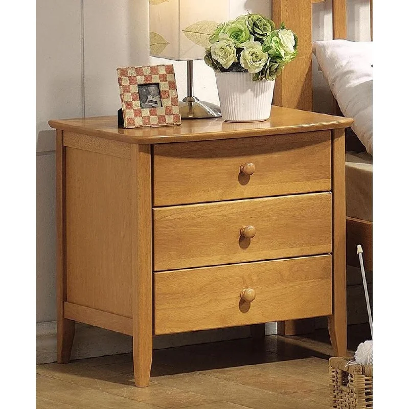 24" Transitional Style 3-Drawers Nightstand with 3 Natural Wood Finish, Wooden Knob and Tapered for Bedroom