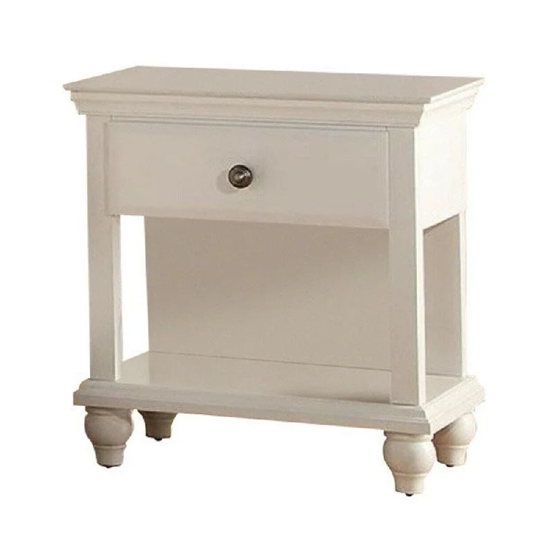 24" Wood Finish 1 Drawer Nightstand with Open Shelf, Metal Knob and Sturdy Turnip Legs for Bedroom