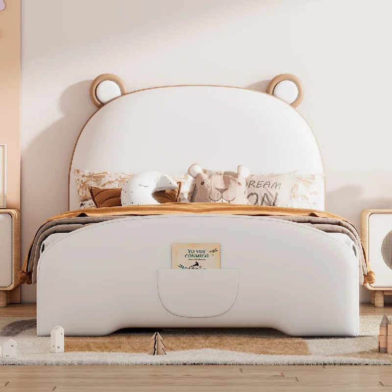 Bear-shaped Twin Platform Bed with Storage Pocket