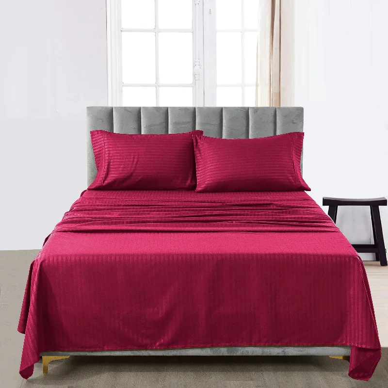 Bed Sheet Set Striped 4 Piece Ultra Soft Deep Pocket Microfiber Sheets