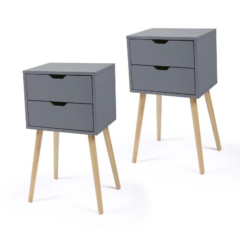 Bedroom Storage Nightstand Shelf with 2 Drawers - Set of 2,Gray