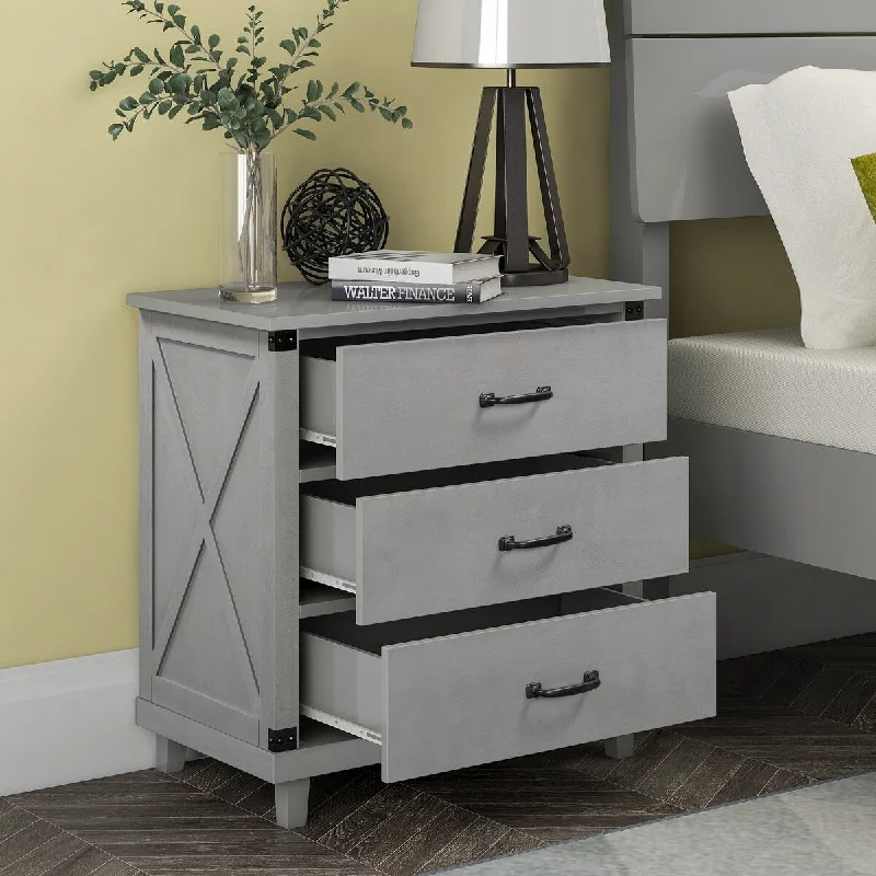 BOSCARE Modern Bedroom Nightstand with 3 Drawers Storage