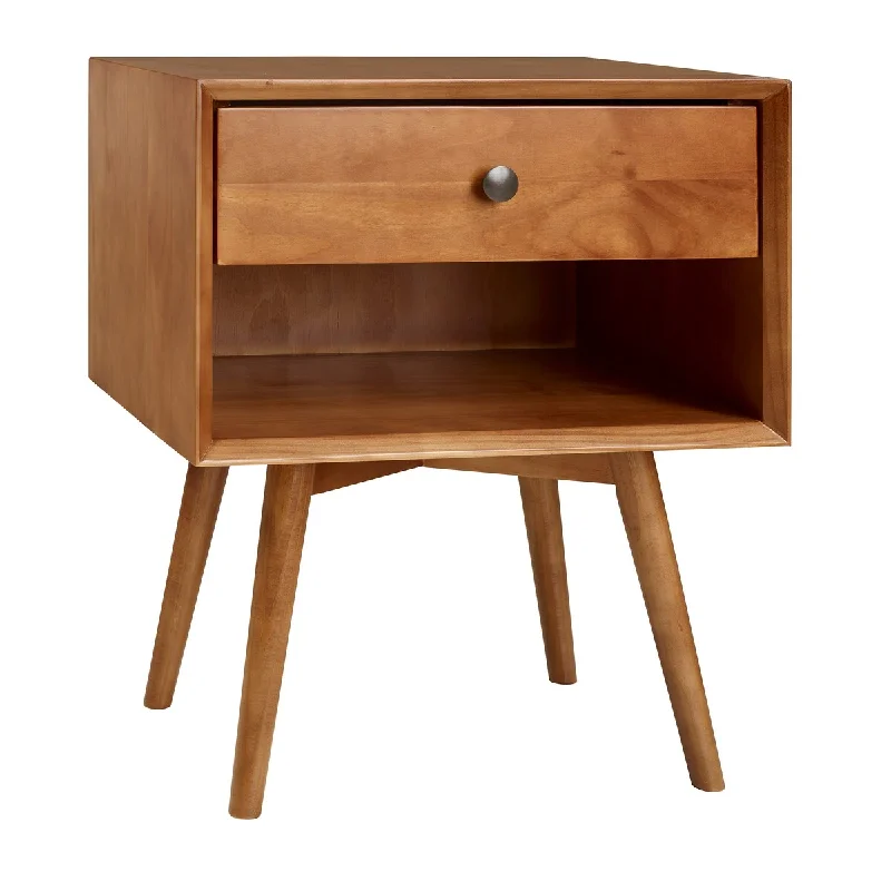 Caramel Mid-Century Modern Single-Drawer Solid Wood Nightstand for Bedroom