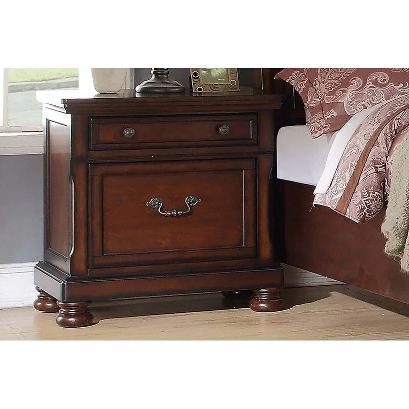 Cherry Finish 1pc Nightstand with Storage Space, Plywood Veneer Bedroom Furniture, Bedside Table