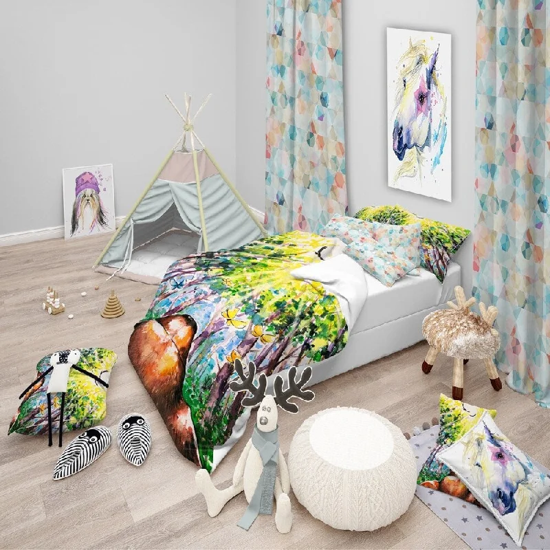 Designart 'Brown Dog in Forest' Modern kids Bedding Set - Duvet Cover & Shams