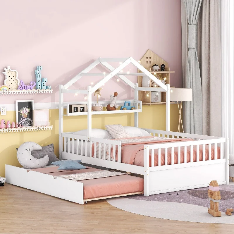 Full House Bed with Trundle, Playhouse Design, Pine Frame