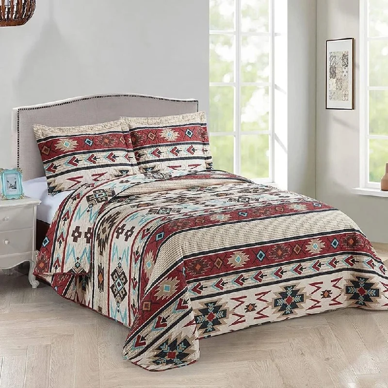 Full/Queen Rustic Striped Southwestern Bedding Set Red