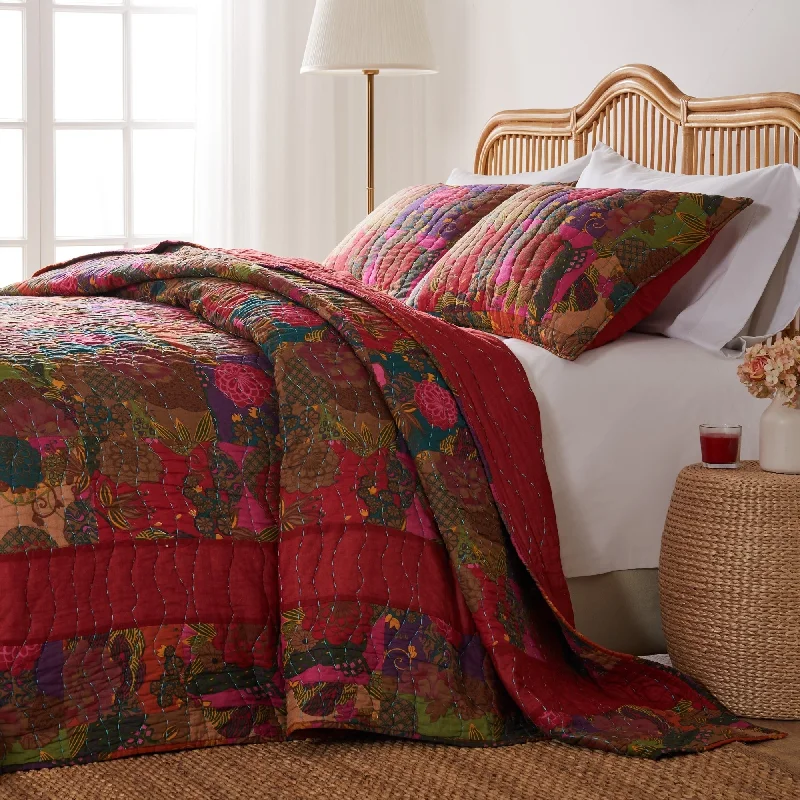 Greenland Home Fashions Jewel 100% Cotton Kantha-Style Floral Fusion 3-Piece Bedspread Set