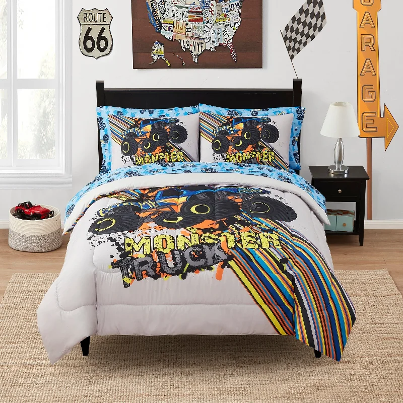 Kids Monster Truck Bed in a Bag Comforter, Sham & Sheet Set