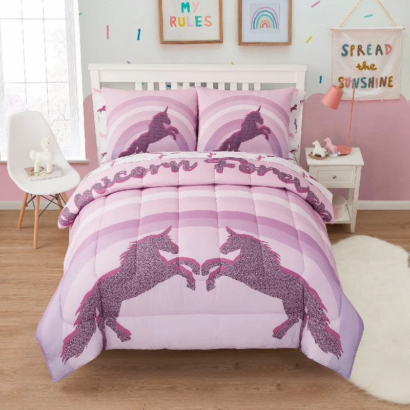 Kids Unicorn Forever Bed in a Bag Comforter, Sham & Sheet Set