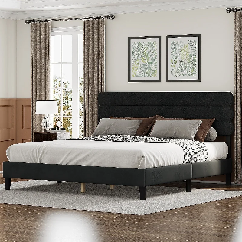 King Size Channel-tufted Upholstered Platform Bed