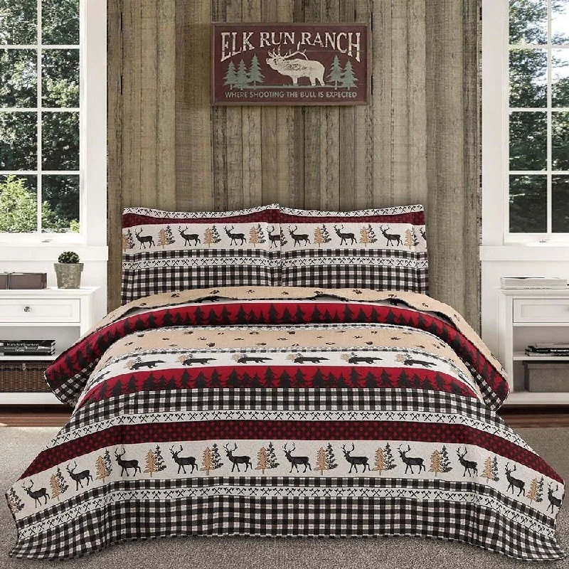 King Size Quilt Bedding Set Reversible Bedspread Red