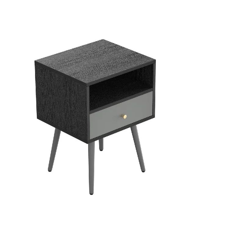 Modern 1-Drawer Nightstand (Dark Grey), Functional and Stylish for Bedroom Use